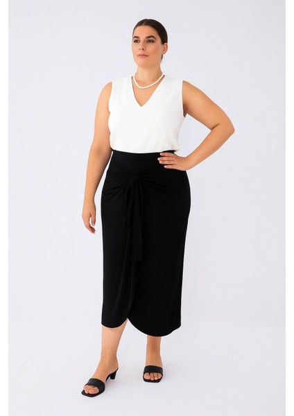 Büyük Beden Bağlamalı Şık Abiye Kalem Etek