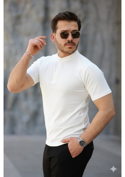 Erkek Kısa Kollu Hakim Yaka Önü Düğmeli Viskon Bluz