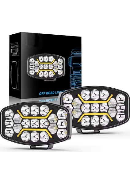 10'' Beyaz-Turuncu LED Çalışma Lambası Uyumlu Spot Projektör + Tır Kamyon Road 12-24VOLT (1 Adet)