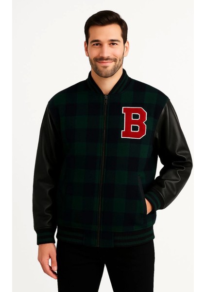 Kolları Suni Deri Içi Astarlı Oduncu Kolej Içi Ceket - Haki