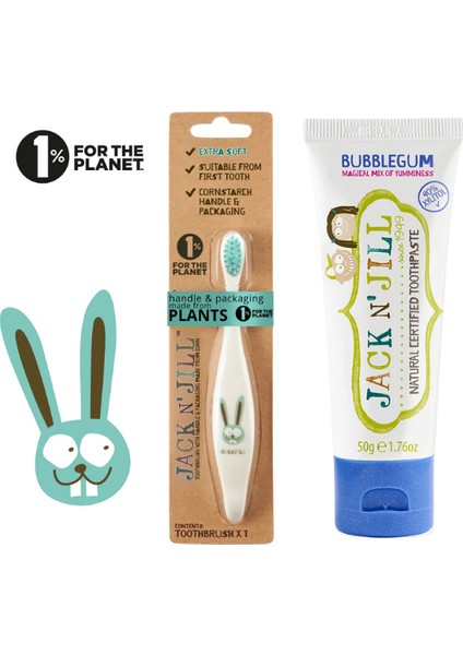 Jack N’jill Doğal Sertifikalı Bebek/çocuk Diş Seti (Bunny Diş Fırçası + Sakız Aromalı Diş Macunu 50G)