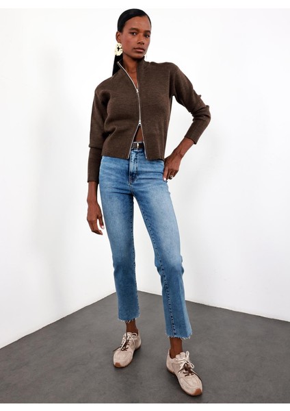 Mavi Yüksek Bel Slim Fit Likralı Jean