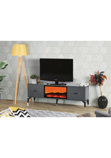 Bera Antrasit Şömineli Inci Tv Sehpası