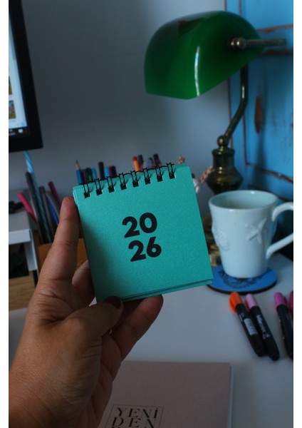 2026 Mini Takvim 8x8 Boyutunda Spiralli METALİK MERCAN YEŞİLİ fiyatları