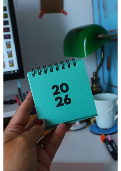 2026 Mini Takvim 8x8 Boyutunda Spiralli METALİK MERCAN YEŞİLİ modelleri