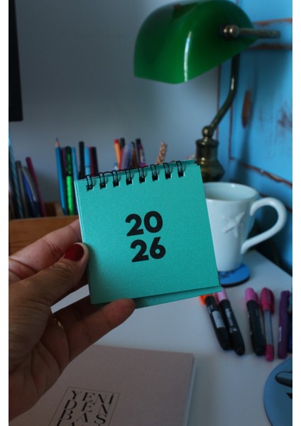 2026 Mini Takvim 8x8 Boyutunda Spiralli METALİK MERCAN YEŞİLİ fırsatları