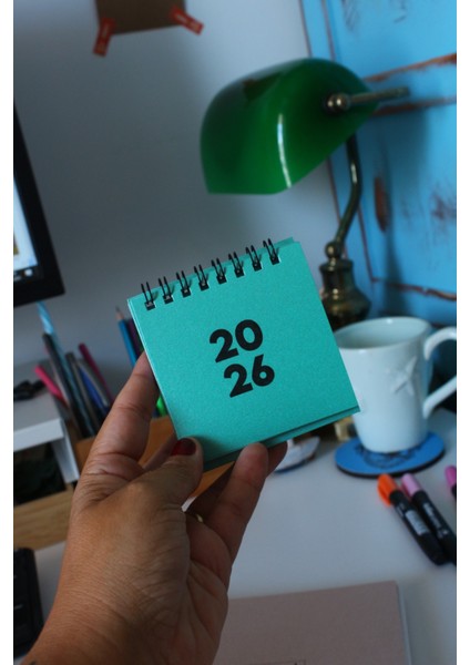 2026 Mini Takvim 8x8 Boyutunda Spiralli METALİK MERCAN YEŞİLİ indirimleri