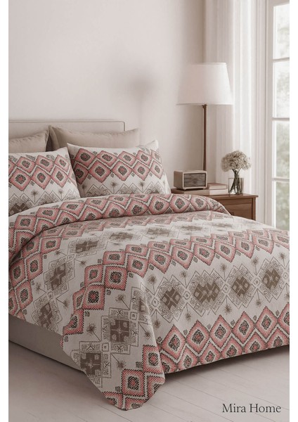 Çift Kişilik Pamuklu Nevresim Takımı Kareli Motifli