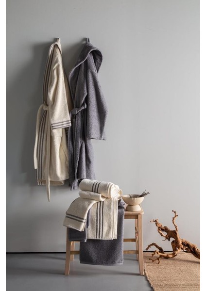 Penye Modeo Antrasit/ekru Aile Bornoz Seti