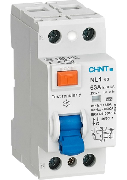 Nl1 Serisi Ac Tipi 6ka 2 Kutuplu 30MA 40A Kaçak Akım Rölesi