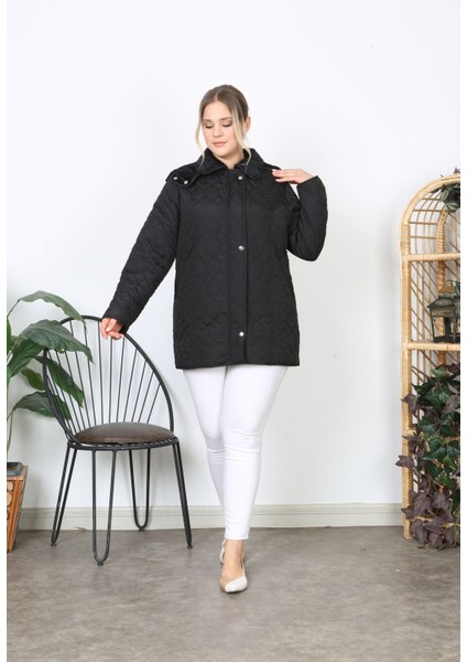 Su Itici Mont, Kapitone, Büyük Beden, Kapüşonlu, Içi Yumuşak Kürklü, Kışlık Mont