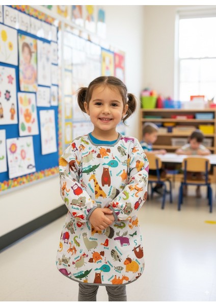 3-6 Yaş, Zoo, Sıvı Geçirmez, Makinede Yıkanabilir, Uzun Kollu Çocuk Faaliyet, Aktivite Mama Önlüğü