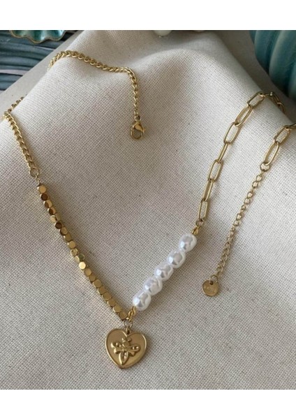 Kalpli Incili Gold Kolye