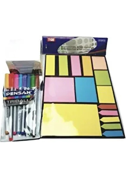 Küp Not Kağıdı+ Tgb A-4 Yapışkanlı Not Kağıdı Belirteç Postit+ Triball Tükenmez Kalem Renkli