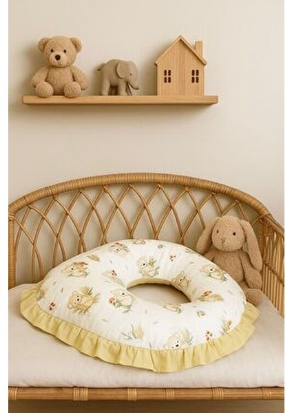 Fırfırlı Emzirme Yastığı Pamuk Kumaş Çift Taraflı Baskılı Desen