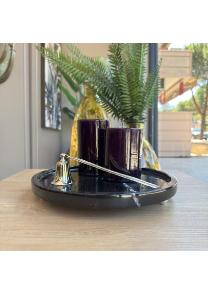 Siyah Mermergümüş Top Ayaklı Sunum Tabağı,toros Siyahı Mermer Gümüş Top Ayaklı Sunumluk