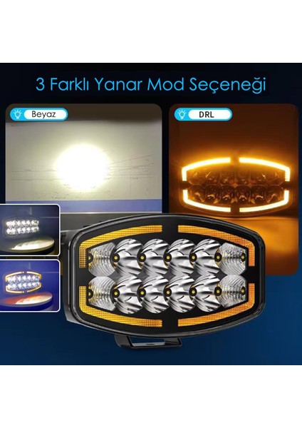 10'' Beyaz Turuncu LED Spot Projektör + Drl Tır Kamyon Off Road 12-24VOLT 1 Adet modelleri