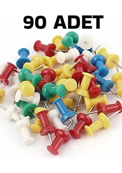 90 Adet Renkli Harita Çivisi Mantar Pano Raptiyesi Pano Iğnesi