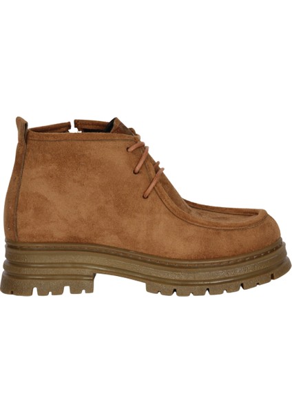Camel Süet Hakiki Deri Kadın Fermuarlı Bot & Bootie
