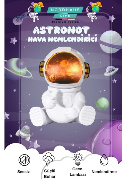 Astronot Şekilli Gece Lambalı 220 ml Ultrasonik Hava Nemlendirici