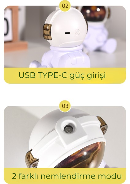 Astronot Şekilli Gece Lambalı 220 ml Ultrasonik Hava Nemlendirici modelleri