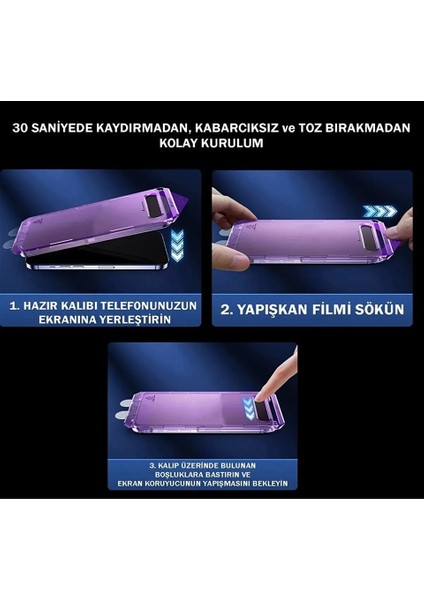 Apple iPhone 17 Pro Max Uyumlu Full Seri Ekran Koruyucu Kırılmaz Cam Ekran Koruyucu + Kolay Uygulama Aparatı Tam Uyumlu modelleri