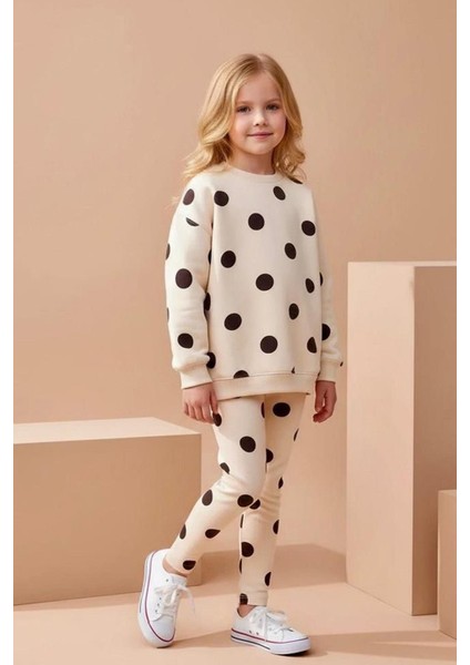 Kız Çocuk Puantiye Baskılı 3 Iplik Kumaş Alt Üst Takım