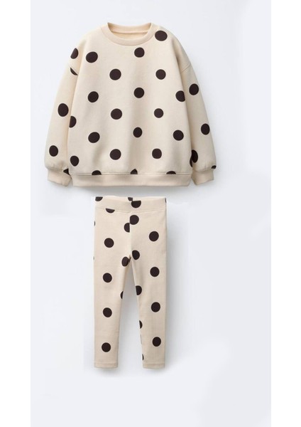 Kız Çocuk Puantiye Baskılı 3 Iplik Kumaş Alt Üst Takım modelleri