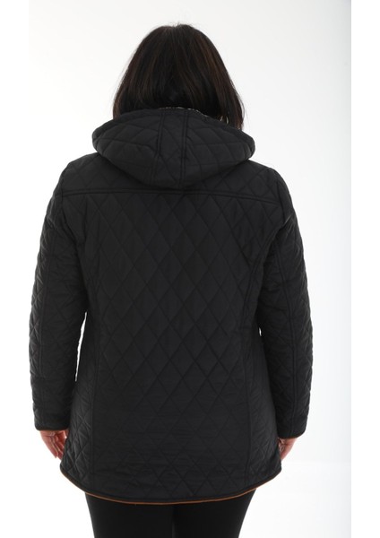 Baharlık Ekoseli, Kapitone Mont, Kapüşonlu Mont, Büyük Beden, Su Itici, Biyeli, Vizon