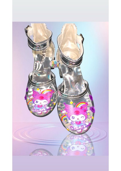 Kuromi Şeffaf Renkli Özel Tasarım Taşlı Simli Çocuk Topuklu Ayakkabı Doğum Günü Düğün Parti Ayakkabı
