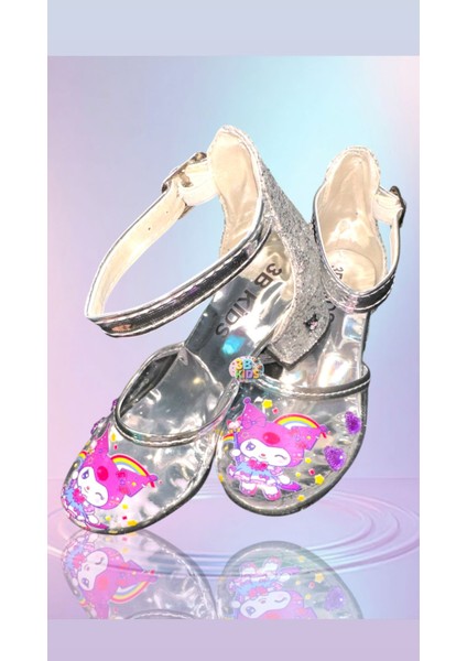 Kuromi Şeffaf Renkli Özel Tasarım Taşlı Simli Çocuk Topuklu Ayakkabı Doğum Günü Düğün Parti Ayakkabı fiyatları