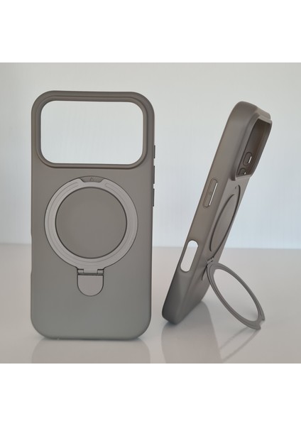 iPhone 17 Promax Magsafe ile Uyumlu Standlı Yumuşak Soft Mükemmel Manyetik Silikon Kılıf