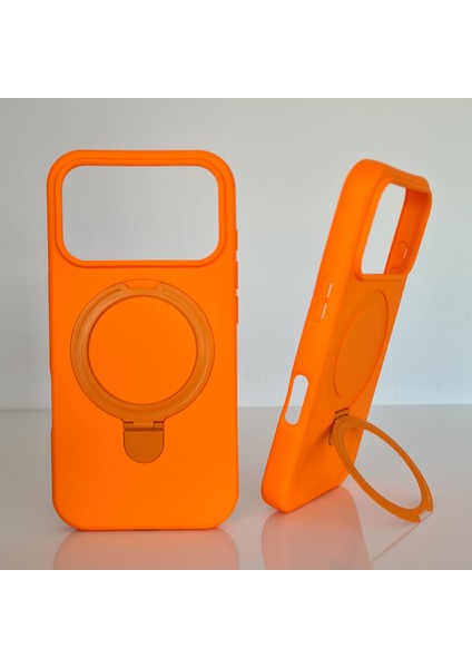 iPhone 17 Promax Magsafe ile Uyumlu Standlı Yumuşak Soft Mükemmel Manyetik Silikon Kılıf