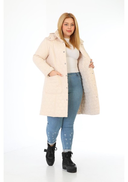 İthal Yumuşak Kürklü Mont, Büyük Beden , Tavşan Tüylü Kaban, Su Itici Mont,kapitone Mont,diz üstü