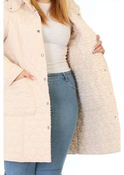 İthal Yumuşak Kürklü Mont, Büyük Beden , Tavşan Tüylü Kaban, Su Itici Mont,kapitone Mont,diz üstü