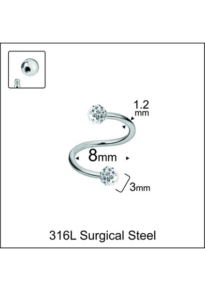 316 L Cerrahi Çelik Parlak Top Halka Piercing