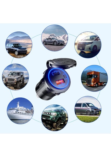 Marine Pano Tip Ikili USB 3.0 + Type C Soket Hızlı Şarj 12-24 Çerçevesiz modelleri