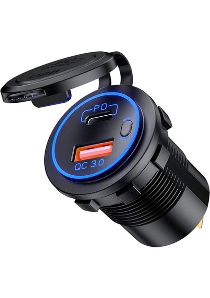 Marine Pano Tip Ikili USB 3.0 + Type C Soket Hızlı Şarj 12-24 Çerçevesiz