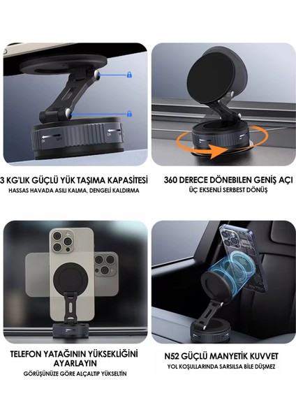 Güçlü Vakumlu Manyetik Telefon Tutucu 360 Derece Ayarlanabilir Araç Içi Telefon Tutucu