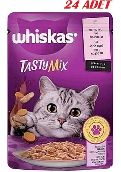 Pouch Sos Içinde Somonlu ve Havuçlu Yetişkin Kedi Konservesi 85GR*24 Adet