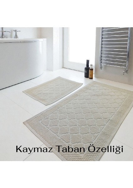 Banyo Pamuk Paspas Seti, Kaymaz Taban, Şık ve Dayanıklı 60X100 / 60X50 Ölçülerinde