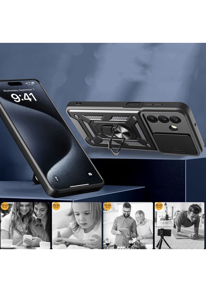 Samsung Galaxy A17 Uyumlu Magnetik Standlı Kamera Korumalı Sürgülü Kapak Kılıf fiyatları