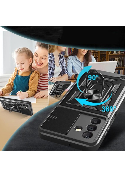Samsung Galaxy A17 Uyumlu Magnetik Standlı Kamera Korumalı Sürgülü Kapak Kılıf modelleri