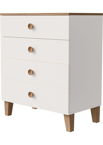 Şifonyer E1 Sertifikalı Suntalam 80x86x45 cm 4 Çekmeceli Sepet Meşe Beyaz Modern Tasarım