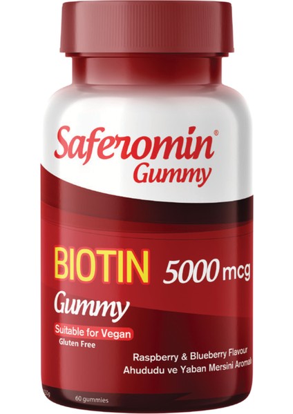 Gummy Hair Vitamin Biotin 5000mcg Ahududu ve Yaban Mersini Aromalı 60 Adet