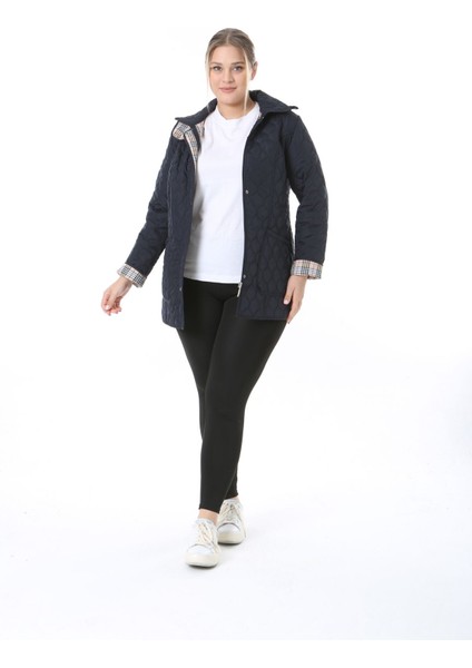 Baharlık Kapüşonlu Kapitone Mont Içi Ekoseli Kapitone Mont Büyük Beden Mont, Su Itici Mont, Lacivert