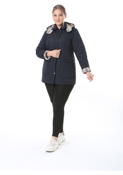 Baharlık Kapüşonlu Kapitone Mont Içi Ekoseli Kapitone Mont Büyük Beden Mont, Su Itici Mont, Lacivert