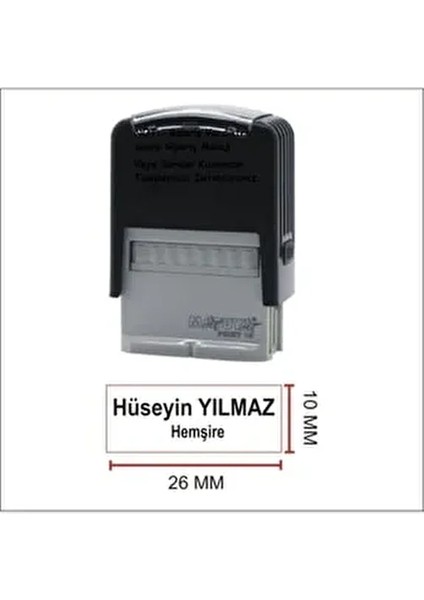 İsim Ünvan Kaşesi Yazılı 1 Adet 26x70 mm Siyah Renkli Kullanım İçin