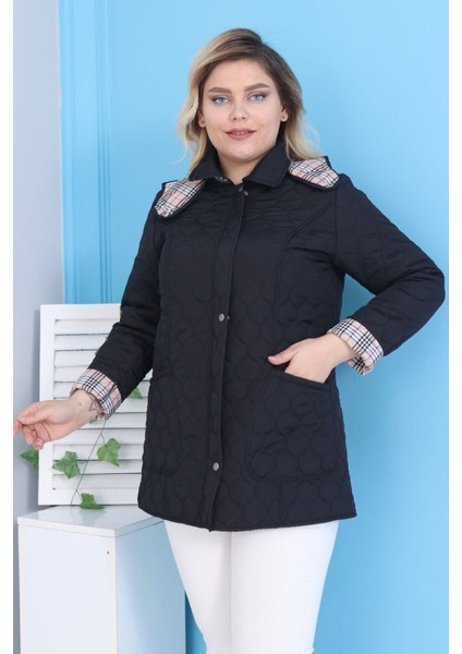 Baharlık Kapüşonlu Kapitone Mont Içi Ekoseli Kapitone Mont Büyük Beden Mont, Su Itici Mont, Lacivert