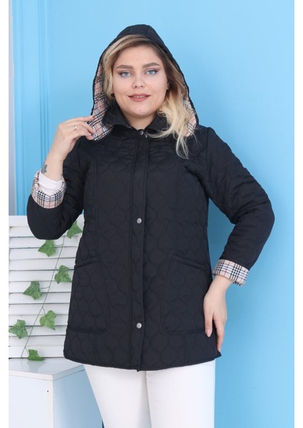 Baharlık Kapüşonlu Kapitone Mont Içi Ekoseli Kapitone Mont Büyük Beden Mont, Su Itici Mont, Lacivert